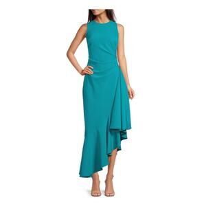 Eliza J Teal Blue Side Ruched Asymmetrical Hem Maxi Dress Sz.12 NWT